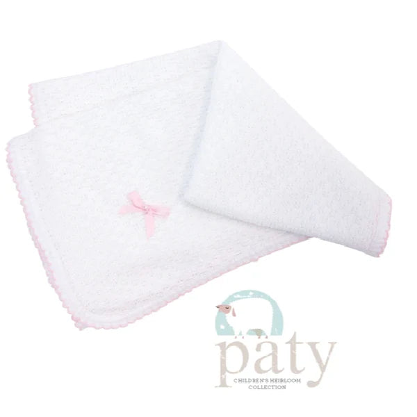 Paty inc. White swaddle blanket w/ pink trim