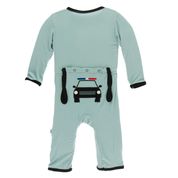 Kickee Pants Applique Coverall with Zipper Jade Police Car