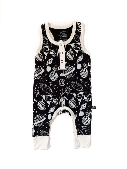 Peregrine Kidswear Monochrome Space Doodle Bamboo Tank Romper